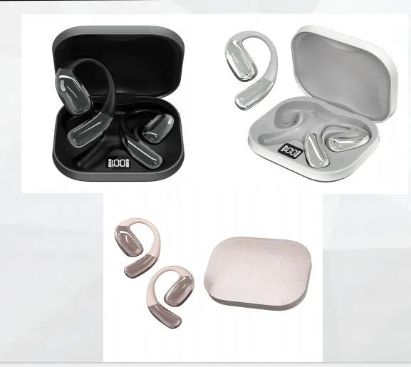 Bluetooth earphones A51 hanging design in black with charging case and Type-C cable