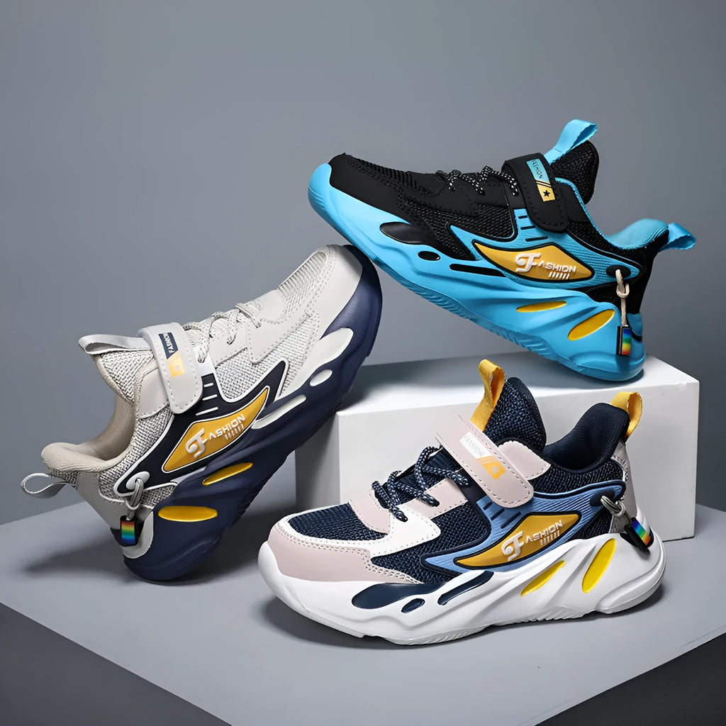 Boys platform sports running shoes with Velcro fastening in multiple colour options