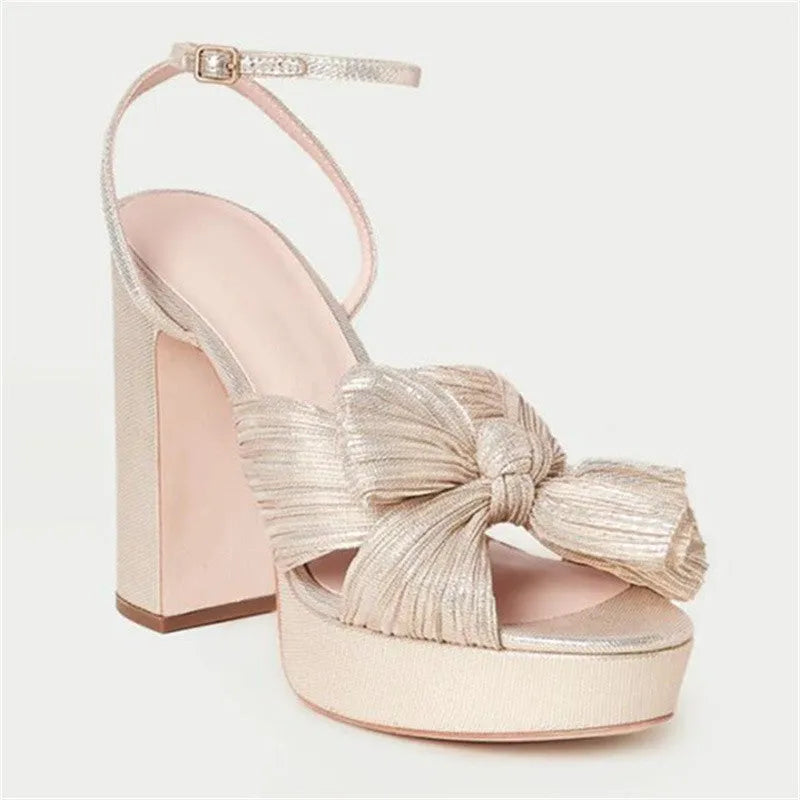 Women's platform high heel sandals with bowknot, fish mouth open toe, artificial PU upper, black colour