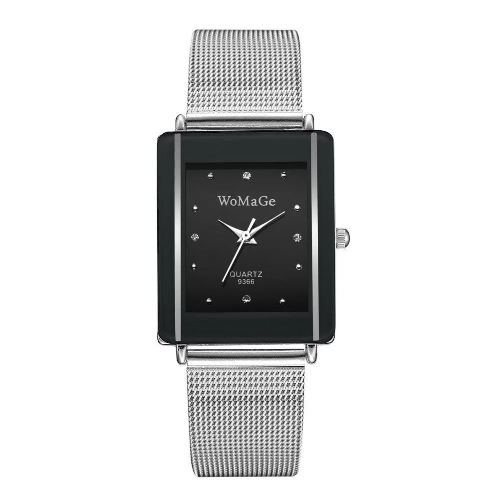 Rectangular dial couple watches in black and white, 9mm thickness, simple fashion style