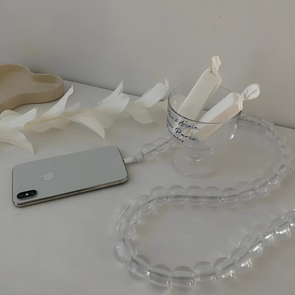 Transparent bead mobile phone data cable, 1m straight head single connector charging lead