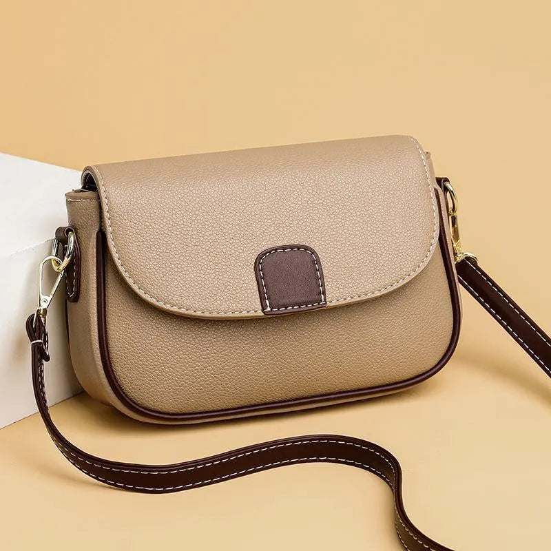 Flap shoulder bag for women in khaki, small square crossbody with adjustable strap