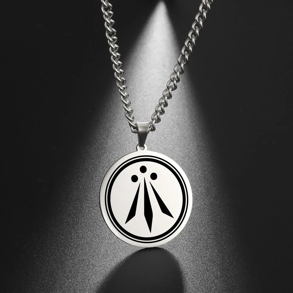 Irish Celtics symbolic geometric pendant necklace in stainless steel on an adjustable chain, available in steel or gold