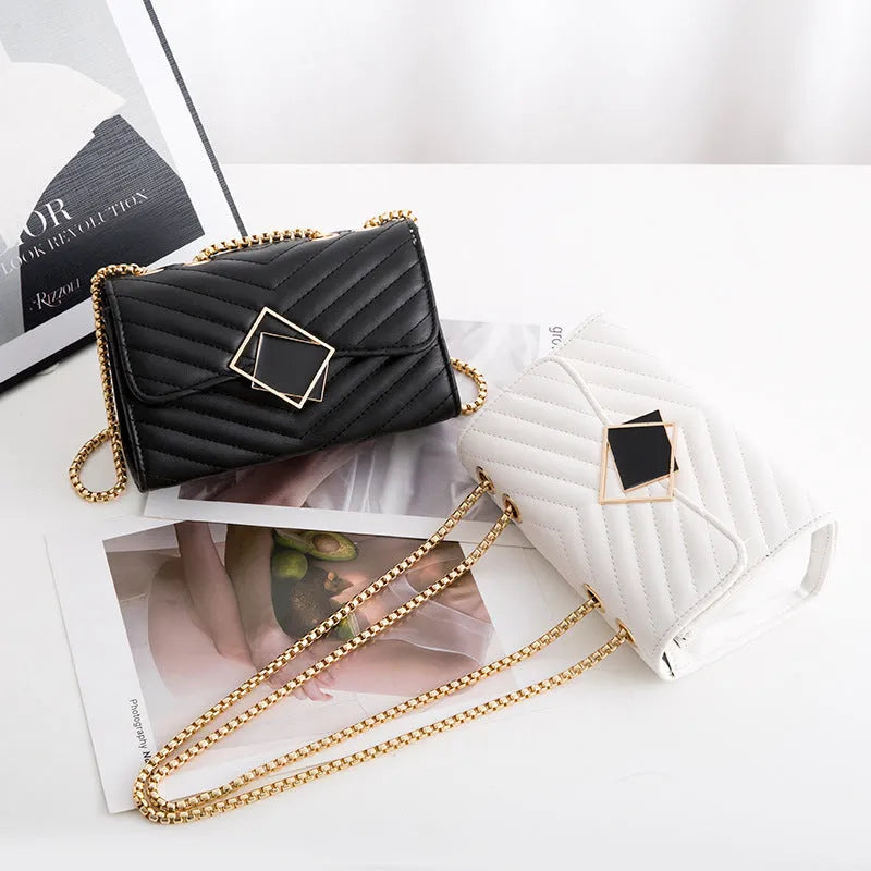 PU crossbody bag with sequins diamond plaid clamshell style black square buckle 21x8.5x18cm