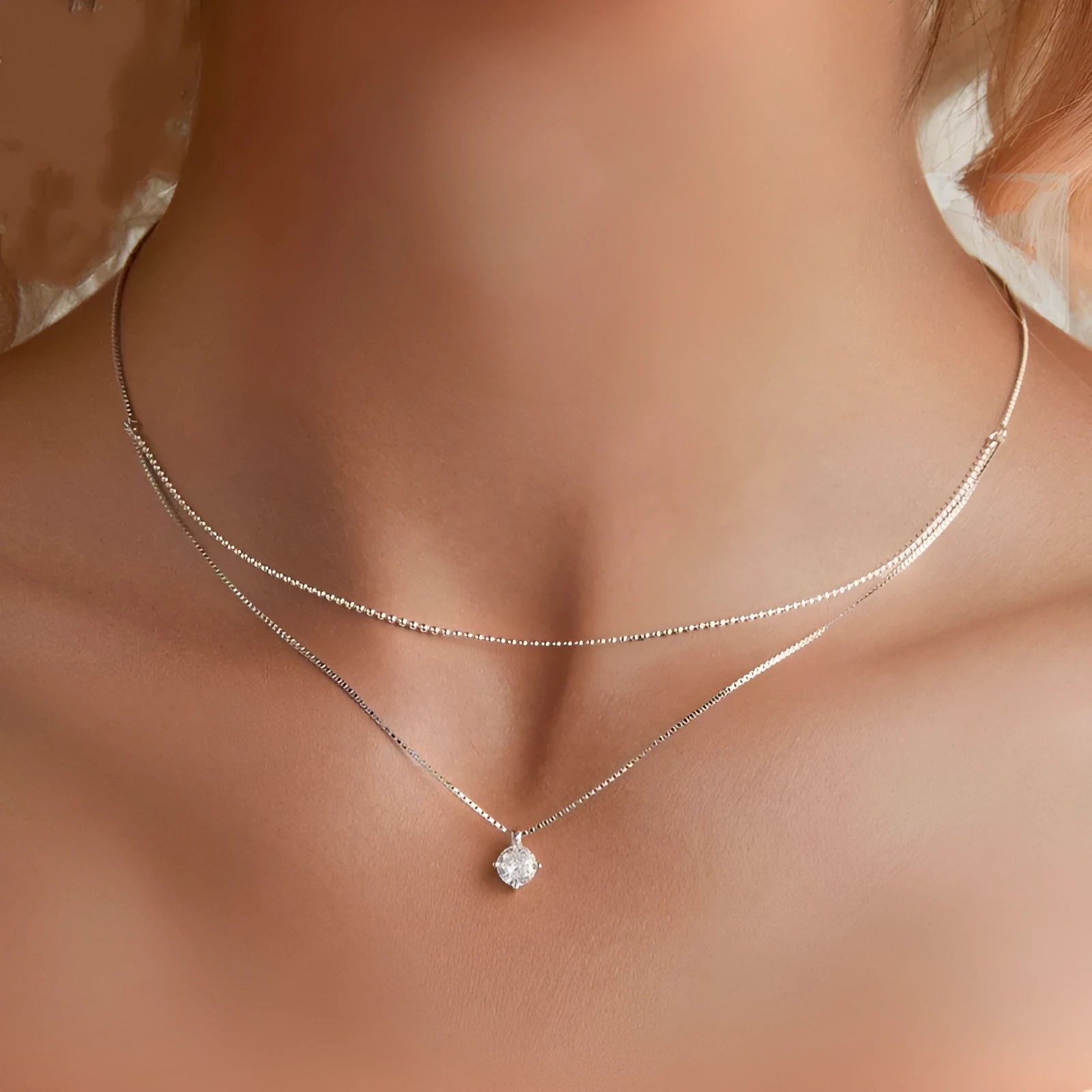Women's double-layer sterling silver necklace with pearl chain and personality pendant