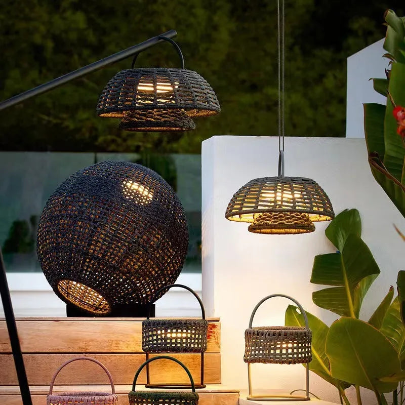 Outdoor chandelier garden lamp stainless steel IP65 5W LED 25cm brown grey plug-in type