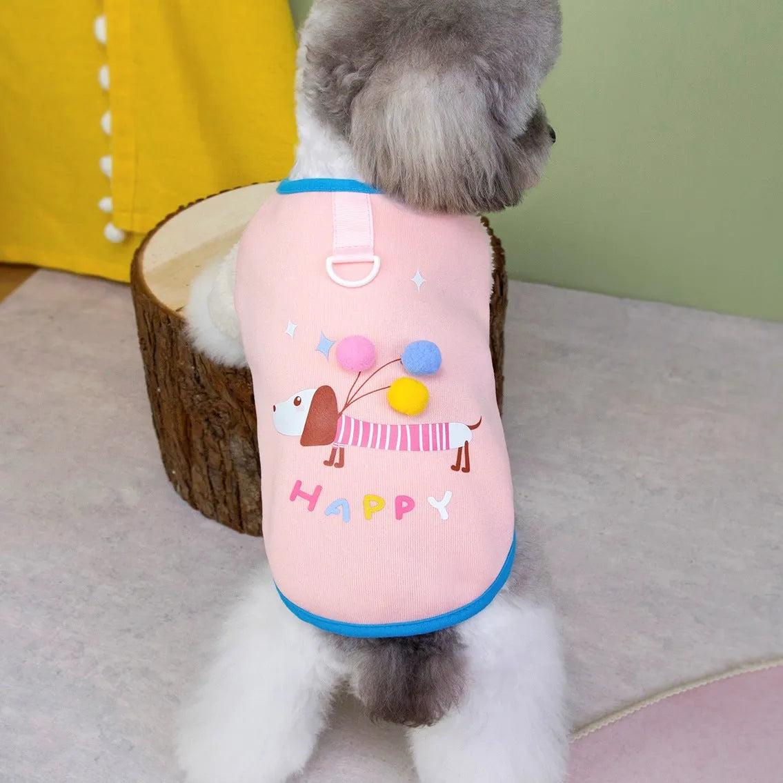 Pet Dachshund balloon sweatshirt fleece lined vest for small dogs in beige, polyester casual style