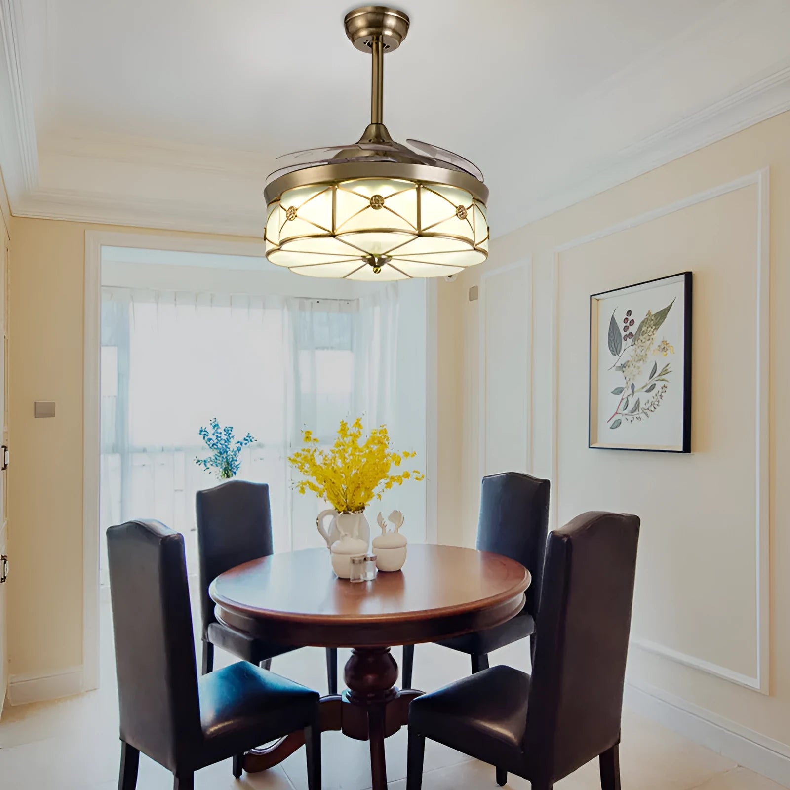 Gold ceiling fan light with remote control and invisible blades for living rooms