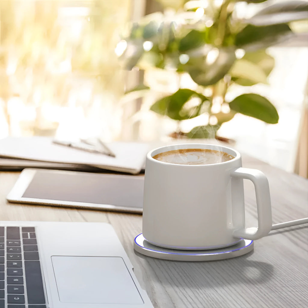 Ceramic wireless charging mug 200ml with handle on a wireless charger, models M8 and R9 available