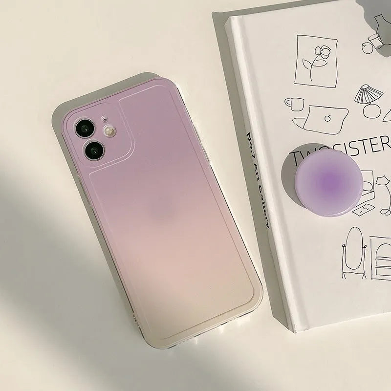 Yellow to purple gradient silicone iPhone case with X bracket pattern and corner airbag protection