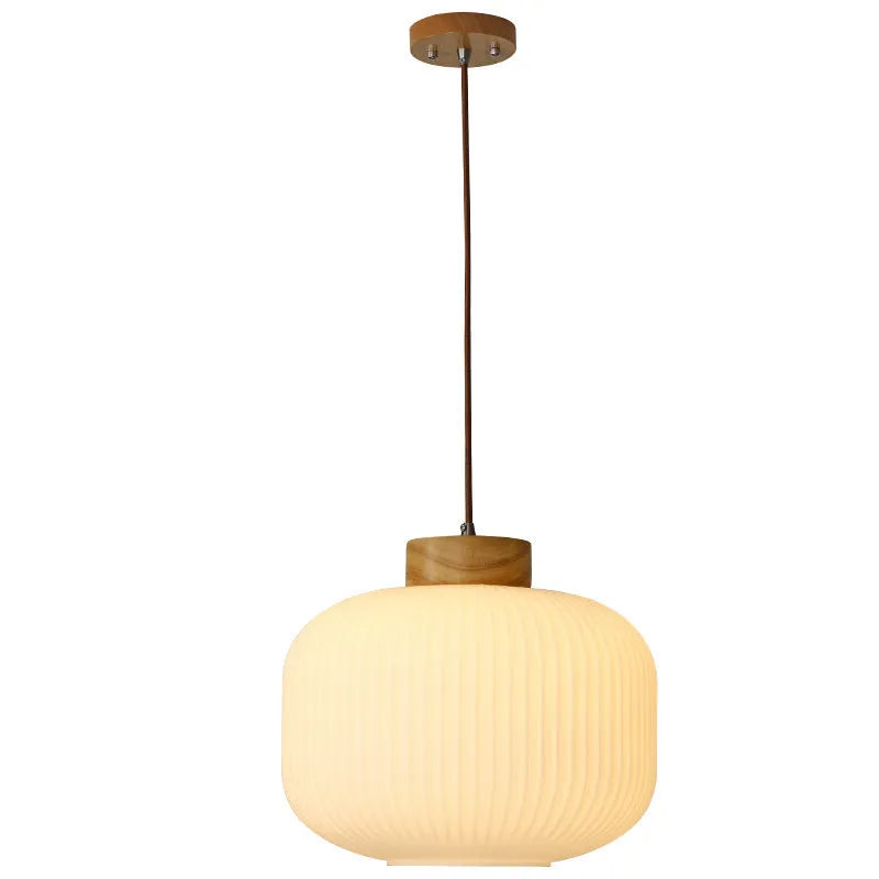 Retro Chinese wooden pendant light with Nordic style in bedroom setting