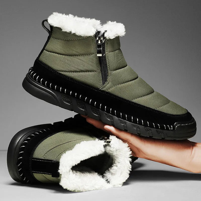 Men's plus size snow boots with round toe design and cotton cloth upper