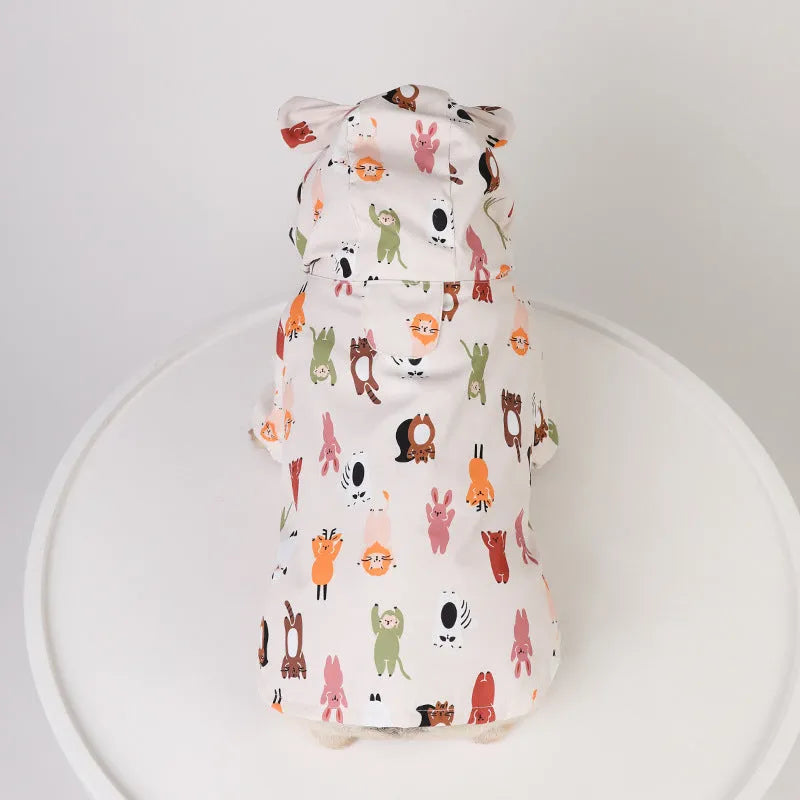 Beige cartoon dog raincoat with waterproof PU coating for wet weather walks
