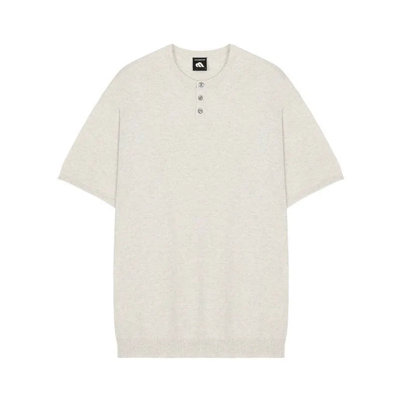 Men's slim-fit short-sleeved knitted shirt in ice silk fabric available in three colours