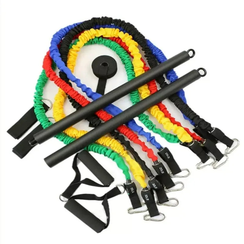Two-segments push-and-pull fitness stick with rope for yoga and Pilates home workouts