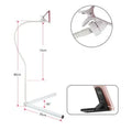 Black mobile phone bed bracket with adjustable overhead arm holding smartphone