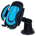 Red ABS car phone holder with U-shaped bracket and suction cup mount on a dashboard.