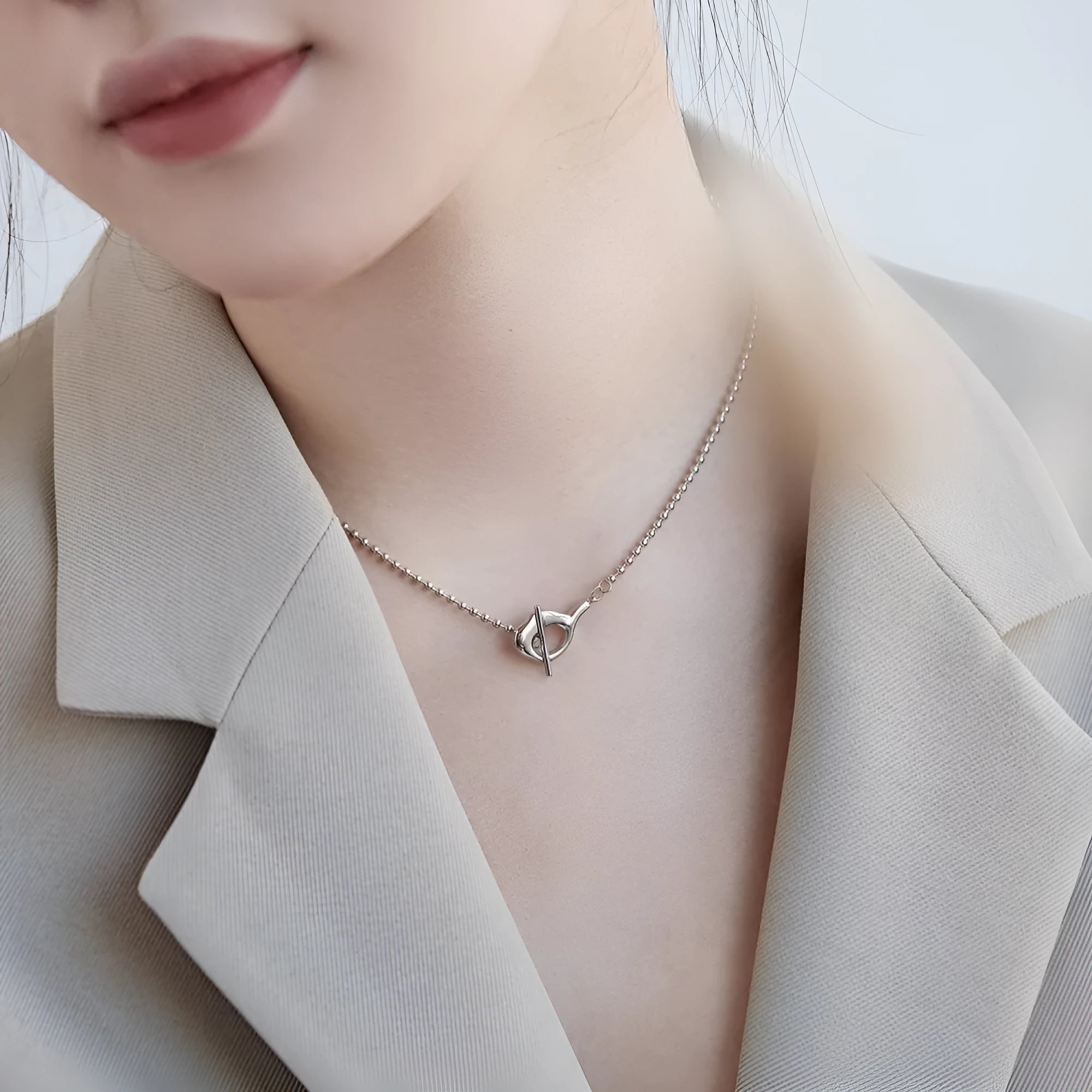 925 silver round bead clavicle chain necklace for women electroplated finish silver tone