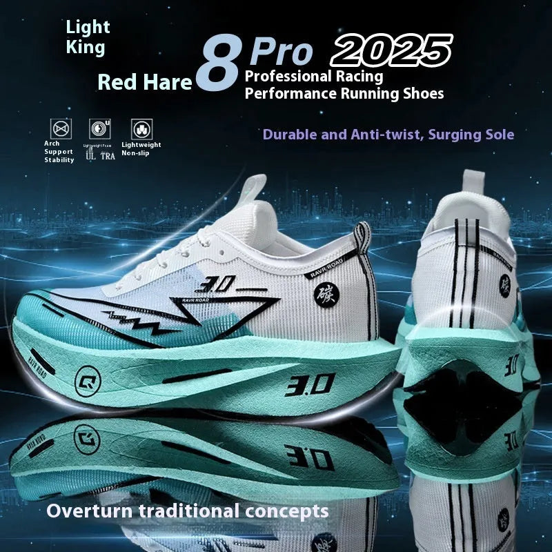 Racing carbon plate running shoes for men with mesh upper, low heel, and natural rubber sole