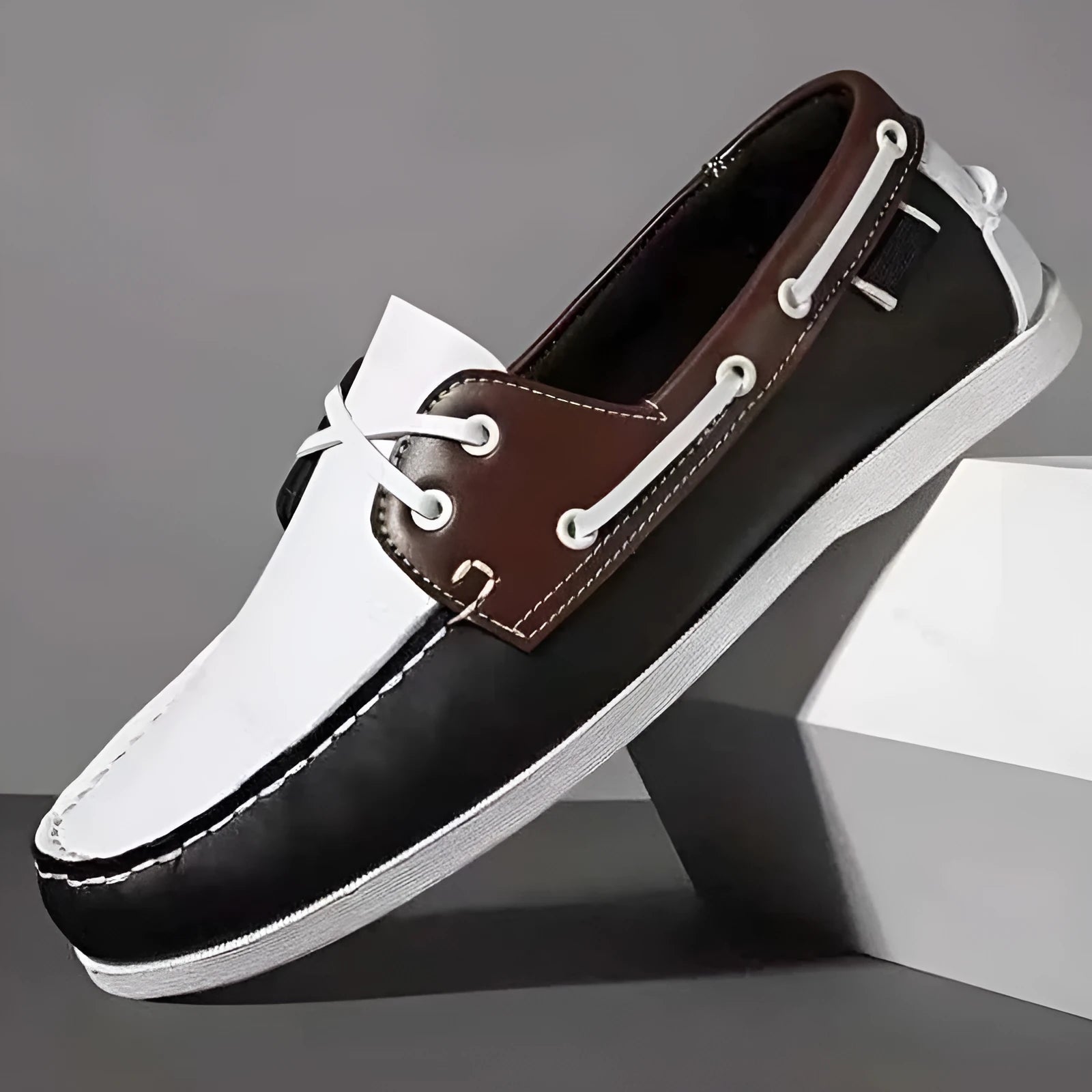 Men's flat heel casual shoes with round toe and artificial PU upper in solid colour options