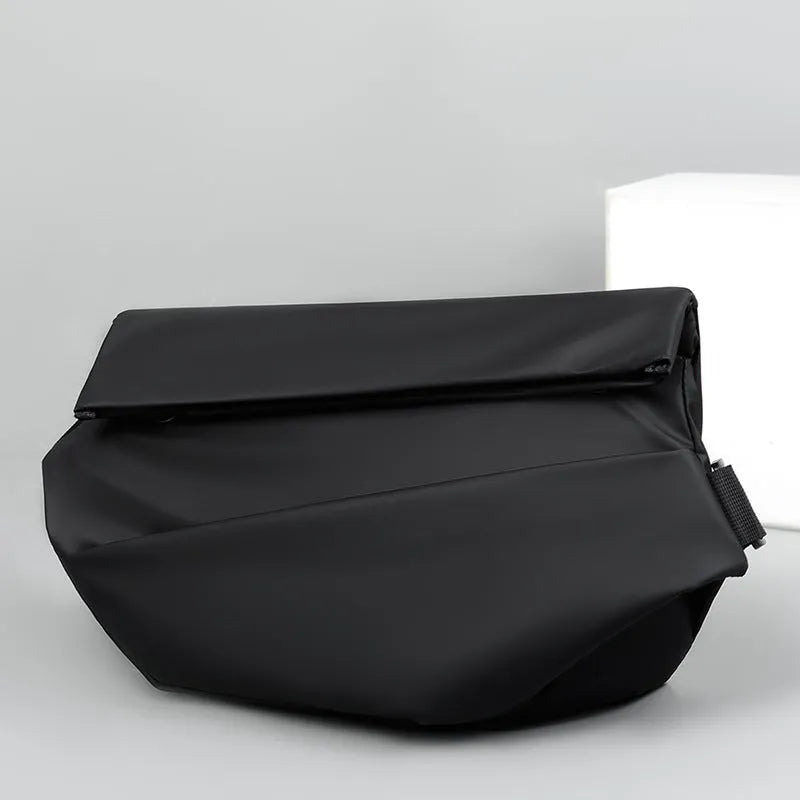 Grey PU leather crossbody bag for men showing front zipper and adjustable shoulder strap