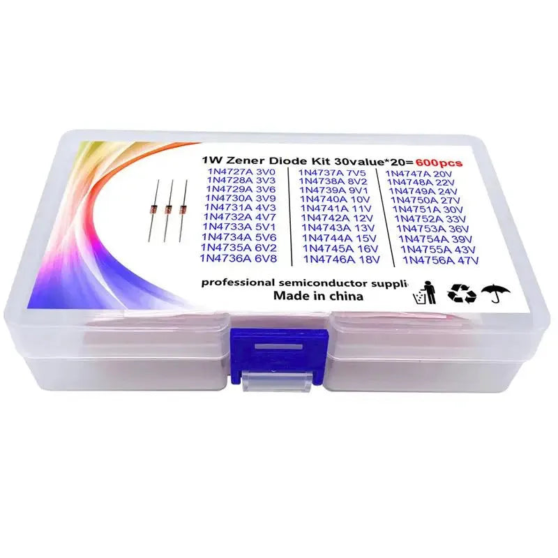 A 1W Zener diode electronic component in a boxed package for voltage regulation.