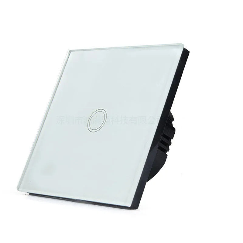 Touch light switch with tempered glass panel in black, gold or white for 220V lighting circuits