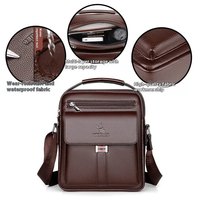 Men's PU leather crossbody bag with solid colour finish and sewing line detail, available in five colours