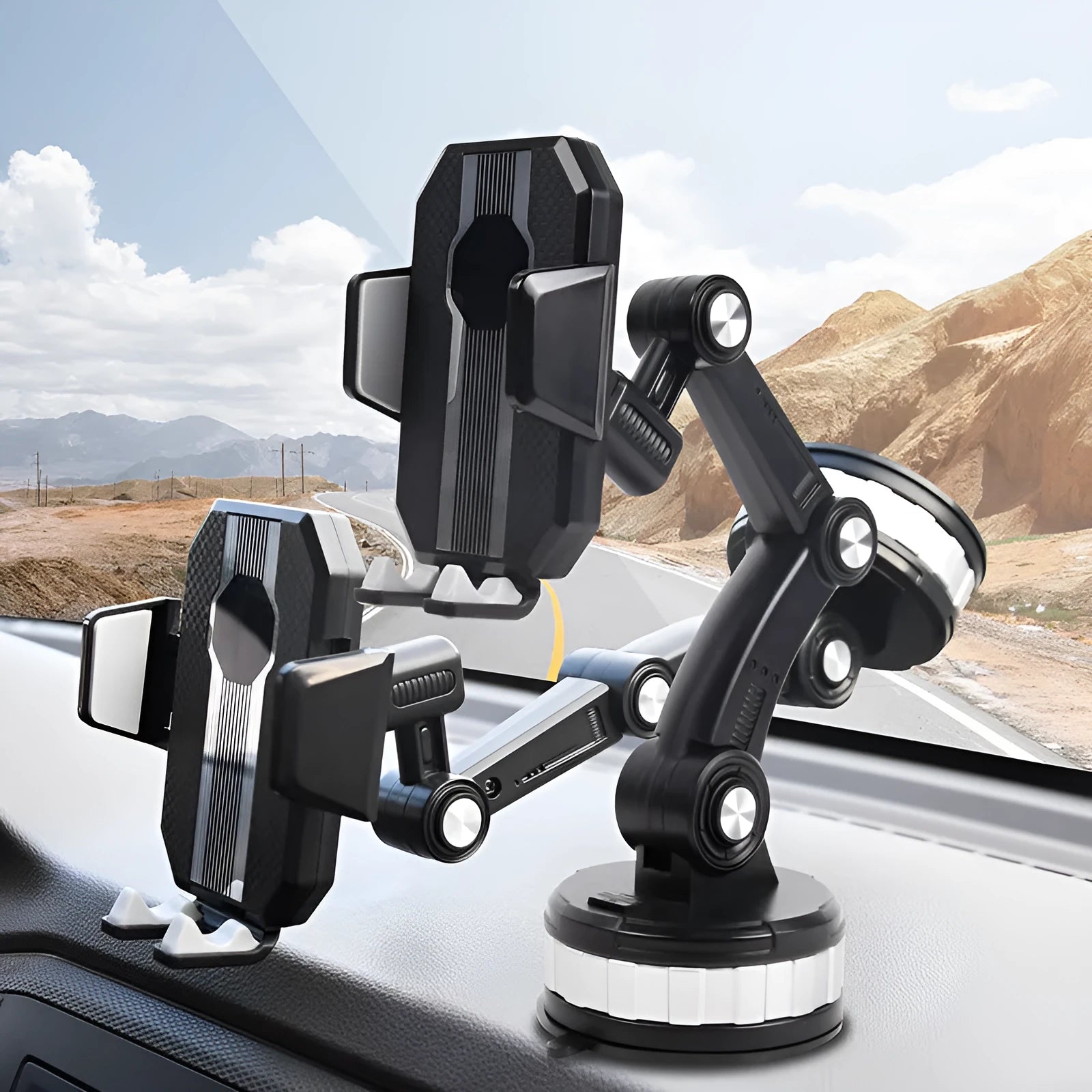 Grey suction cup fixed rotary adjustment car mobile phone holder with universal compatibility for GPS navigation