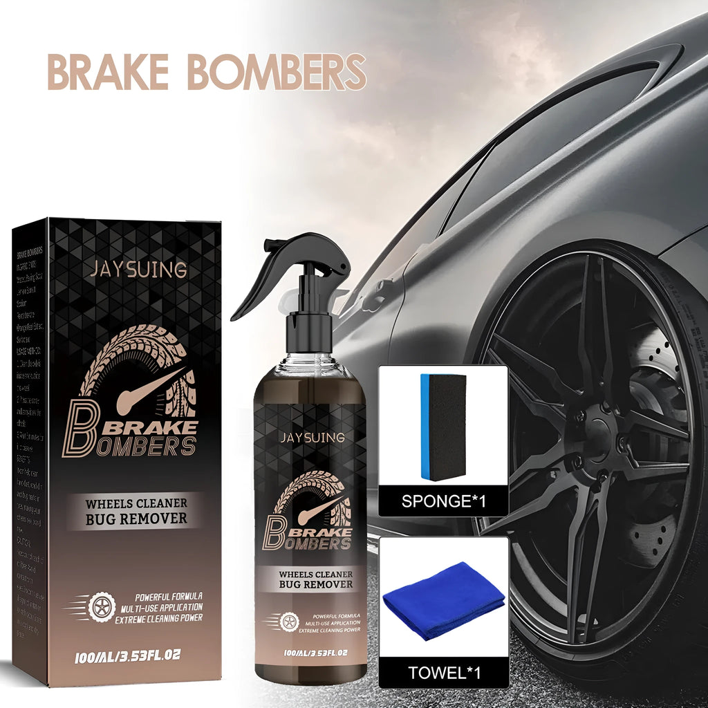 Car brake disc cleaner kit showing 100ml bottle, sponge and microfibre cloth