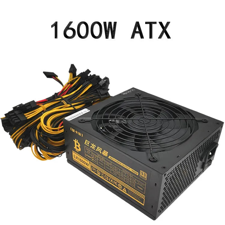 Black server power supply unit with multiple cable connectors for AMD CPU systems