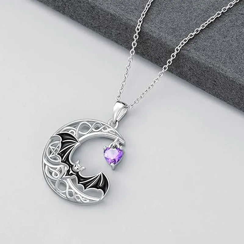 Retro gothic 925 silver bat pendant necklace on O-shaped chain, adjustable 51-60cm, silver colour