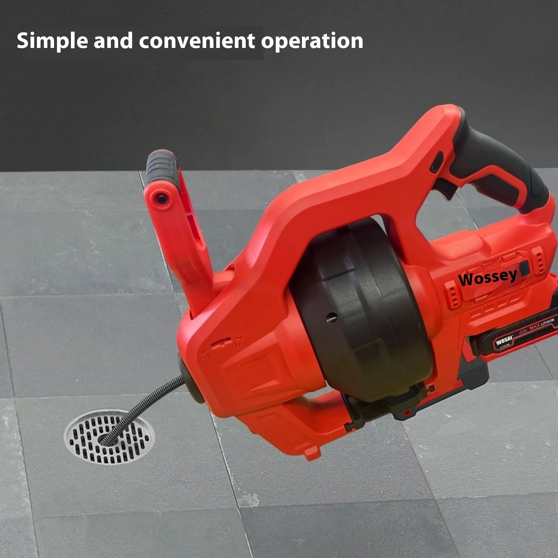 Cordless 25-foot 20V electric drain organum spirale with 7mm flexible shaft and US power specifications
