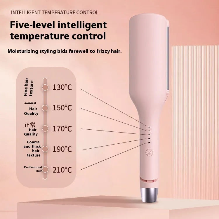 Automatic big wave egg hair curler in peach pink with wired AC power, dual-use curling and straightening