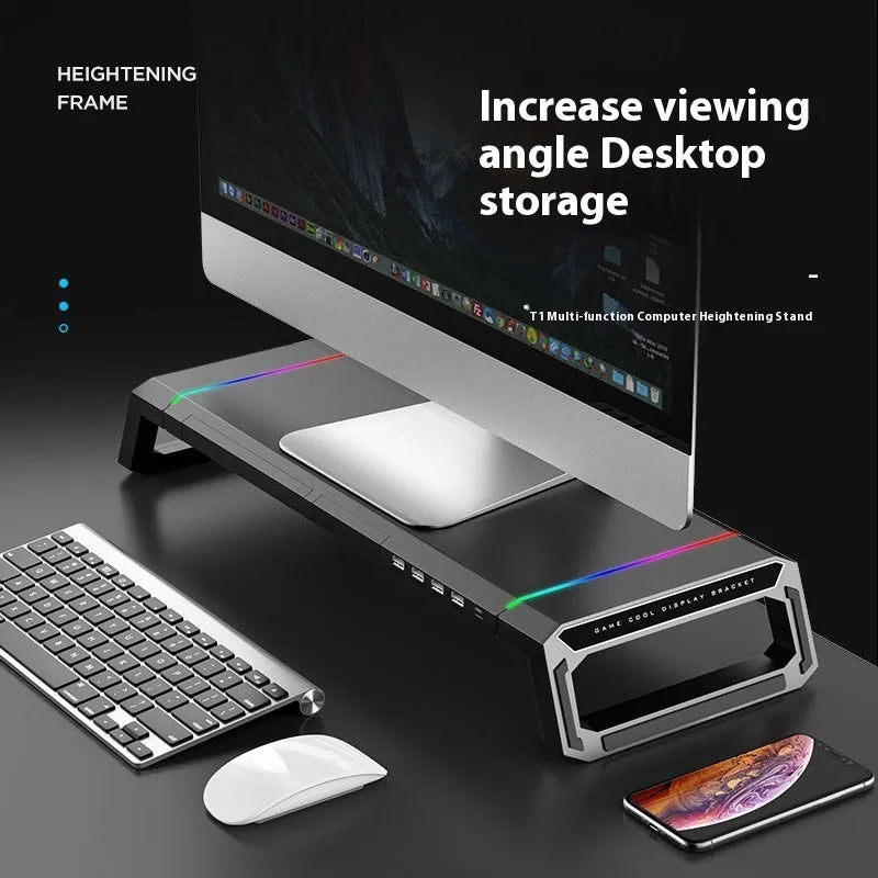 Multifunctional alloy laptop stand pad base folded on desk with height increase feature black colour
