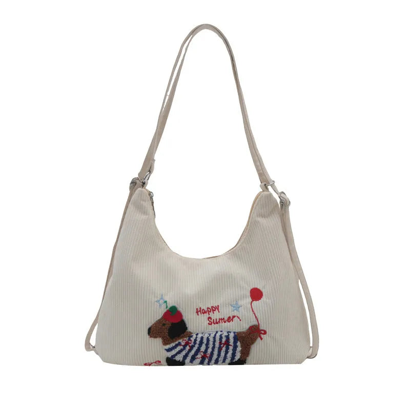 Retro large capacity women's tote bag with double shoulder straps in blue and white colours