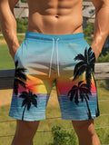 Men's solid colour quick-dry swimming trunks made from elastic polyester fabric.