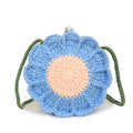 Hand-woven round bag with crocheted flowers, cotton lining, and internal phone pocket in four colour options