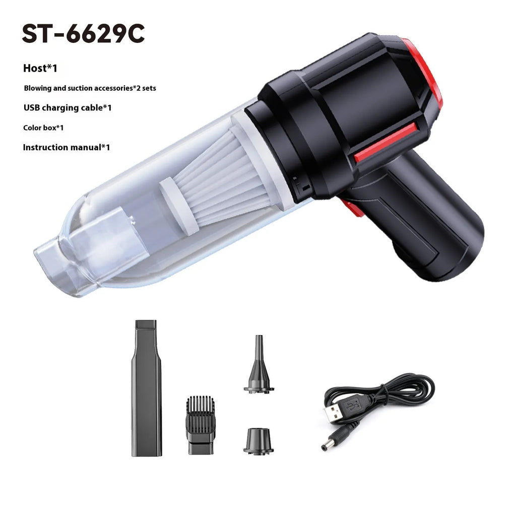 Car wireless charging handheld vacuum cleaner with straw and brush in black basic style