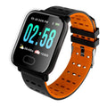 A6 smart fitness bracelet with colour touchscreen and black silicone strap on a wrist