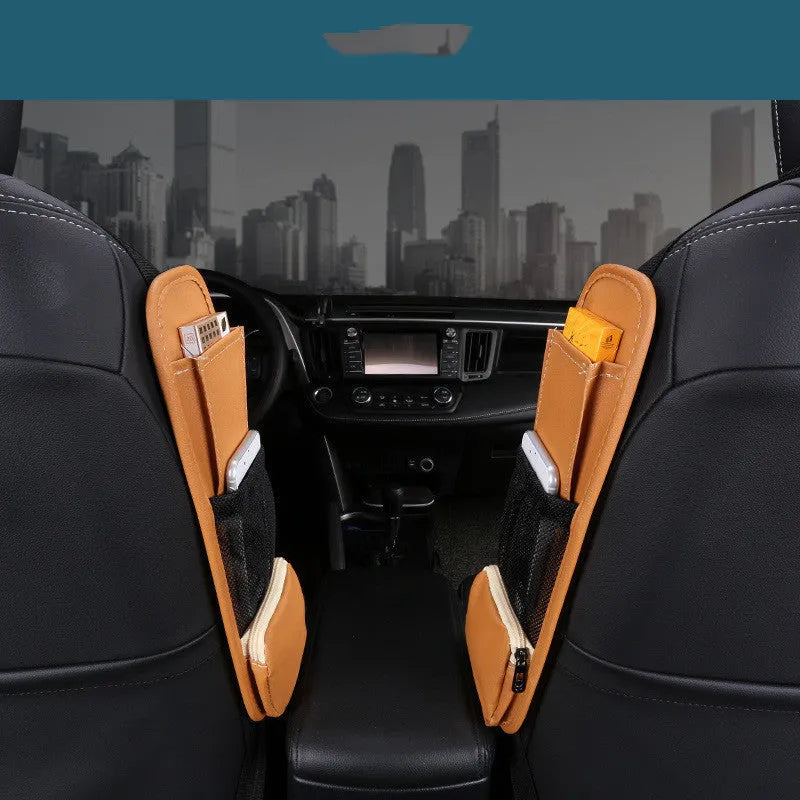 Multifunctional leather car side pocket storage bag in wine red, hook type, fitted to middle seat