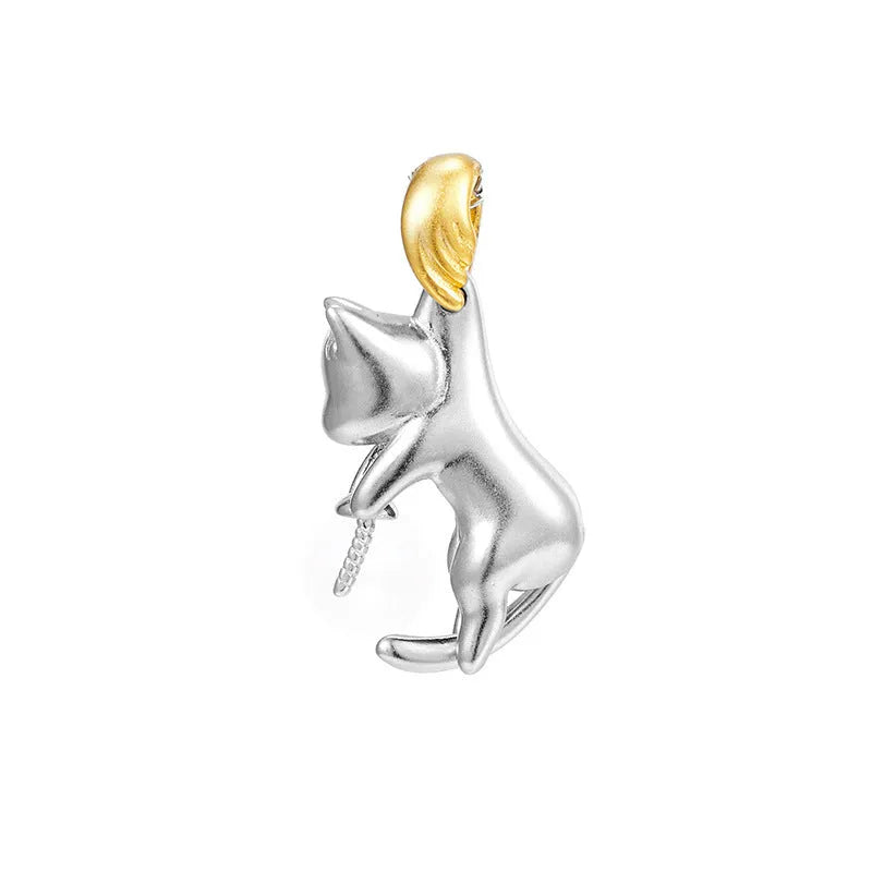 925 sterling silver clavicle chain necklace with cat pendant in multiple finish variations