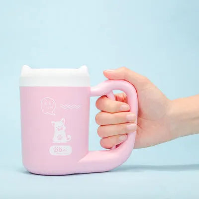 Pet footbath foot cleansing cup in Cherry Pink with soft silicone brushes for cleaning dog or cat paws