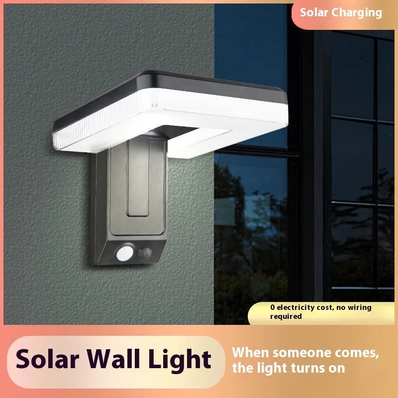Intelligent outdoor foldable solar wall lamp with induction sensor in pastoral style on garden wall