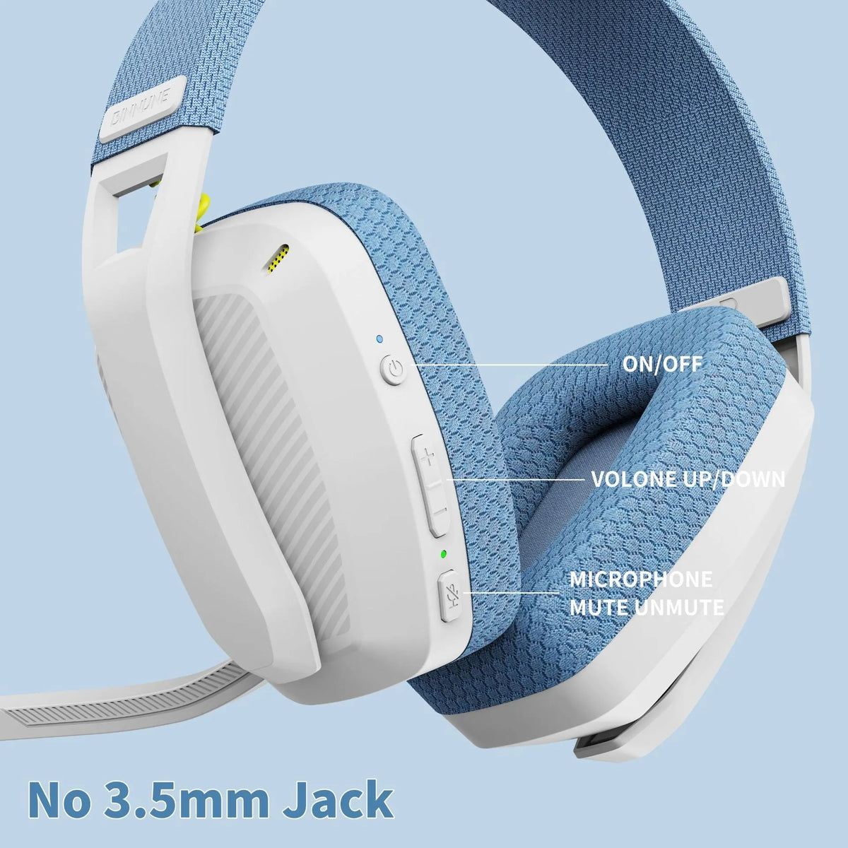 Bluetooth 5.3 and 2.4G dual-mode head-mounted headset with mesh earmuffs and microphone, shown in black.