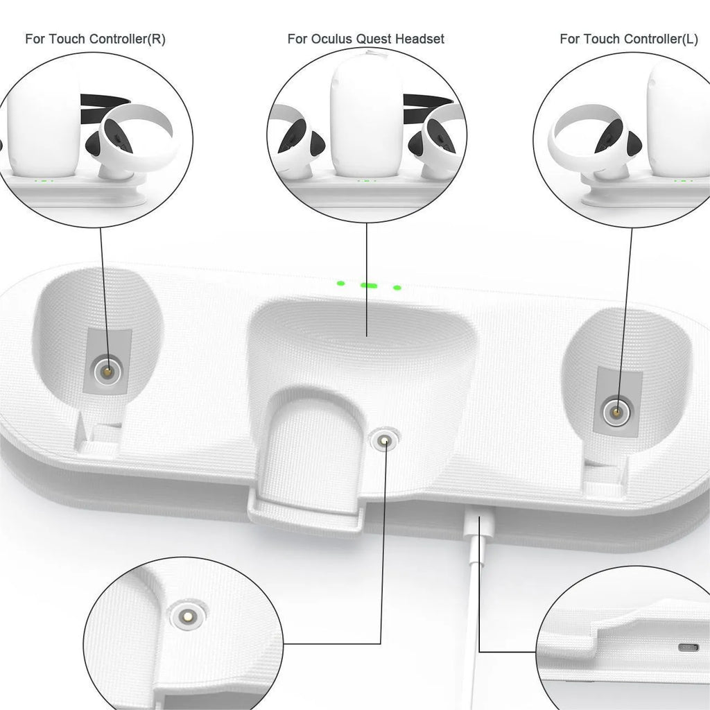 White ABS magnetic charging base for Oculus Quest glasses handle with batteries and USB Type C magnetic heads