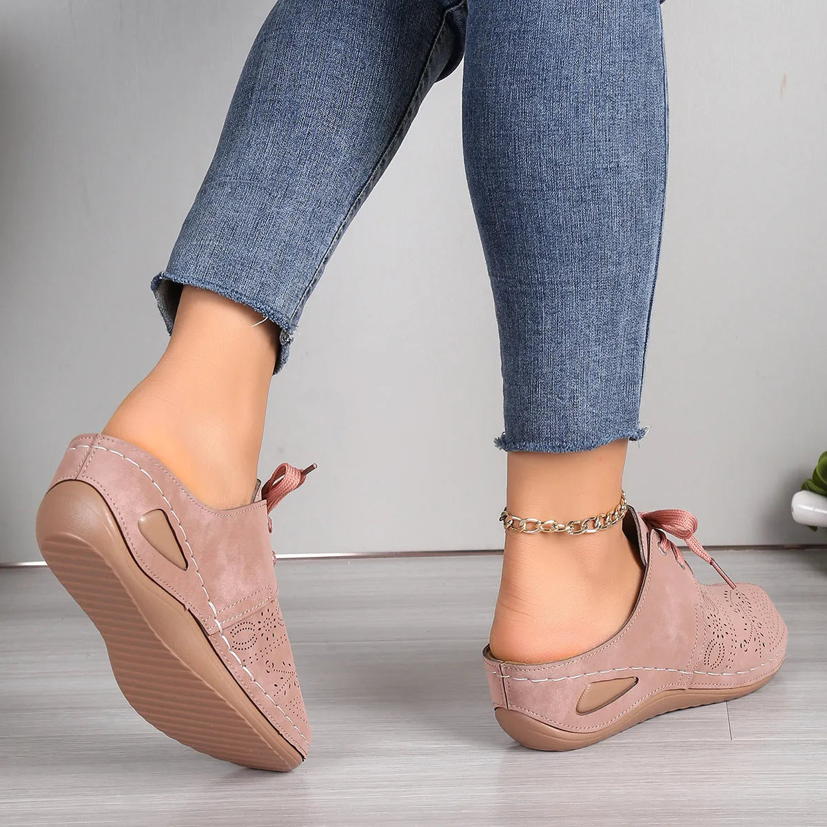 Women's suede lace-up summer slippers with hollow out wedges design in multiple colours