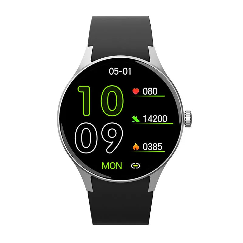 Smart watch with AMOLED screen for blood sugar and heart rate monitoring in various band colours and materials