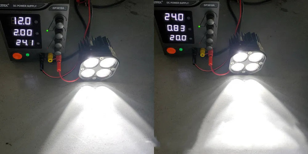 40W off-road LED spotlight in white or yellow with aluminium alloy housing, 12-24V and 0.5A, compact 7.5mm stated size.
