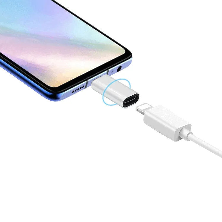 Apple female to Type-C male adapter in silver for charging and syncing iPhone 8 and later